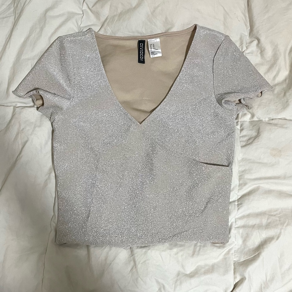 H&M Cream/Silver Sparkly Crop Top